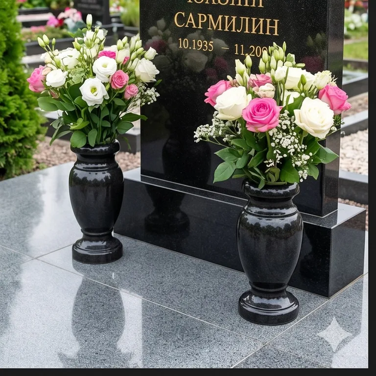 Гранитные вазы для цветов на участке в Сургуте
