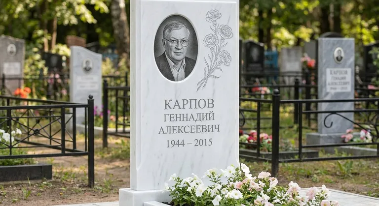 Памятник с гравировкой гвоздик — выполненная работа «Карпов» в Сургуте