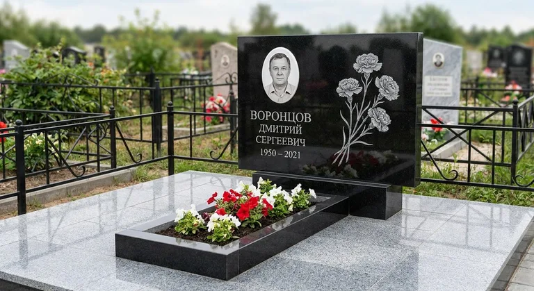 Памятник с гравировкой гвоздик — выполненная работа «Воронцов» в Сургуте