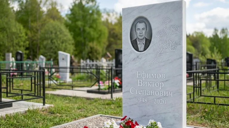 Памятник с гравировкой гвоздик — выполненная работа «Ефимов» в Сургуте