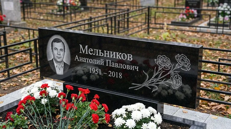 Памятник с гравировкой гвоздик — выполненная работа «Мельников» в Сургуте