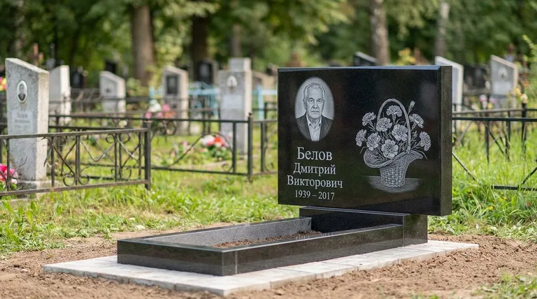 Памятник с гравировкой гвоздик — выполненная работа «Белов» в Сургуте