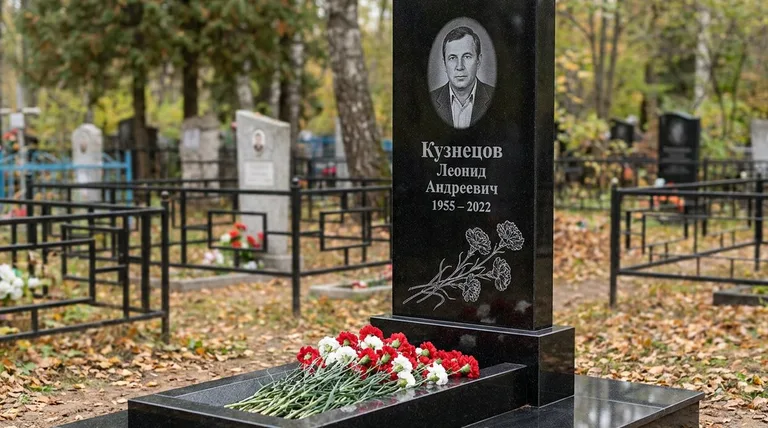 Памятник с гравировкой гвоздик — выполненная работа «Кузнецов» в Сургуте