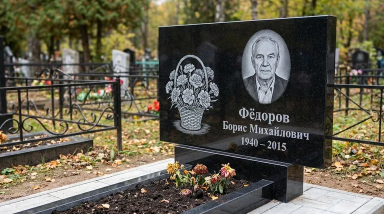 Памятник с гравировкой гвоздик — выполненная работа «Фёдоров» в Сургуте
