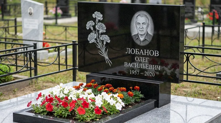 Памятник с гравировкой гвоздик — выполненная работа «Лобанов» в Сургуте