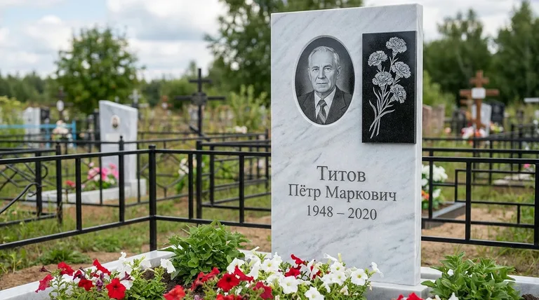 Памятник с гравировкой гвоздик — выполненная работа «Титов» в Сургуте