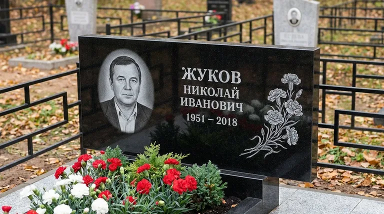 Памятник с гравировкой гвоздик — выполненная работа «Жуков» в Сургуте