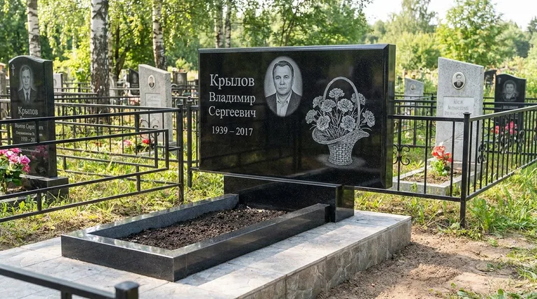 Памятник с гравировкой гвоздик — выполненная работа «Крылов» в Сургуте