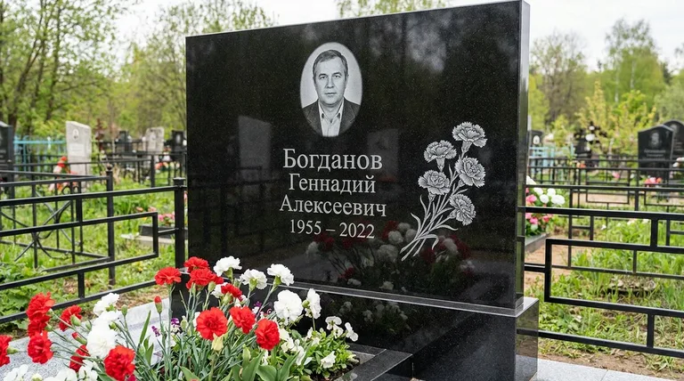 Памятник с гравировкой гвоздик — выполненная работа «Богданов» в Сургуте