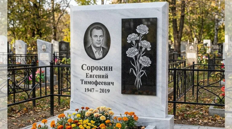 Памятник с гравировкой гвоздик — выполненная работа «Сорокин» в Сургуте