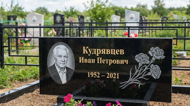 Памятник с гравировкой гвоздик — выполненная работа «Кудрявцев» в Сургуте