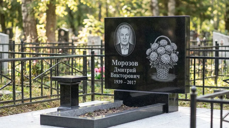 Памятник с гравировкой хризантем — выполненная работа «Морозов» в Сургуте