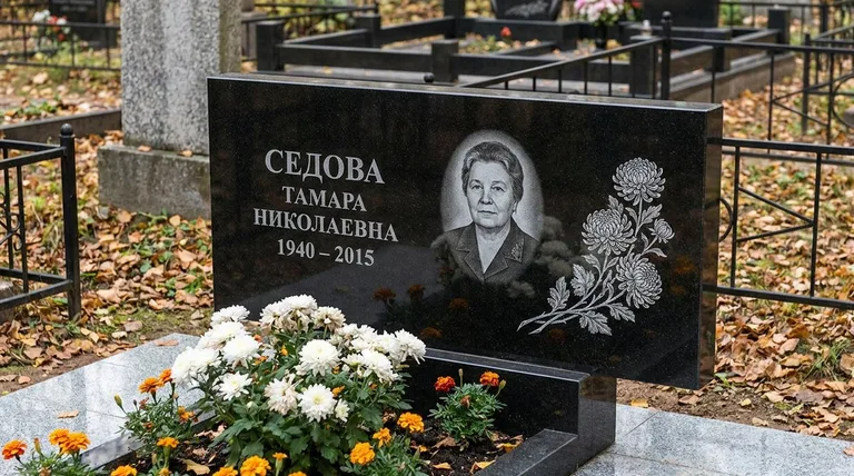 Памятник с гравировкой хризантем — выполненная работа «Седова» в Сургуте