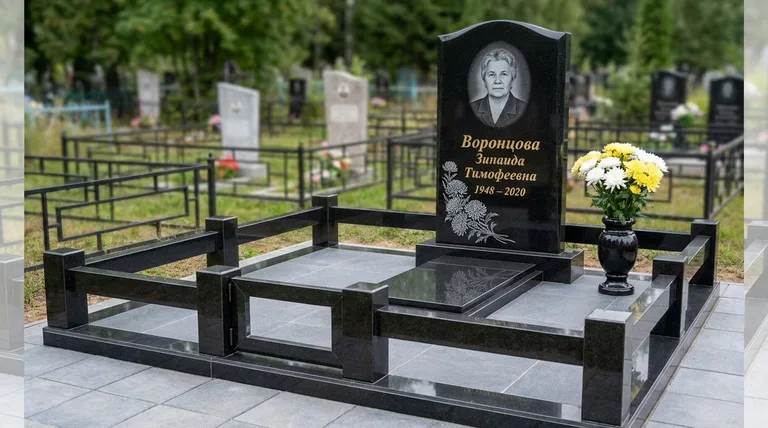 Памятник с гравировкой хризантем — выполненная работа «Воронцова» в Сургуте