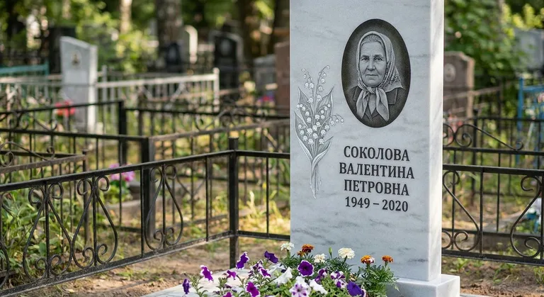 Памятник с гравировкой ландышей — выполненная работа «Соколова» в Сургуте