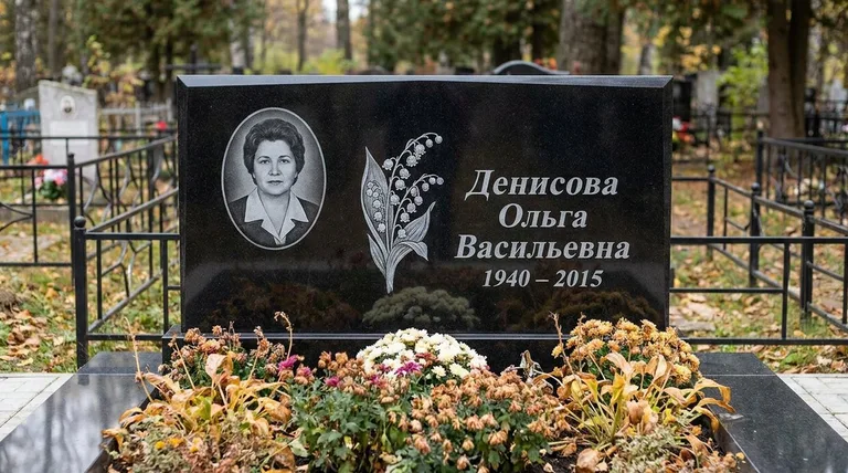 Памятник с гравировкой ландышей — выполненная работа «Денисова» в Сургуте