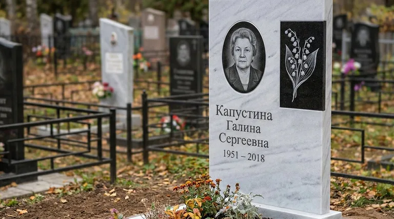 Памятник с гравировкой ландышей — выполненная работа «Капустина» в Сургуте