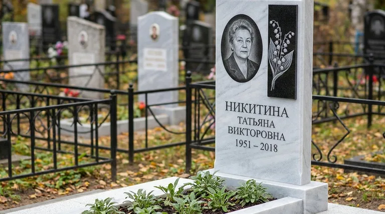 Памятник с гравировкой ландышей — выполненная работа «Никитина» в Сургуте