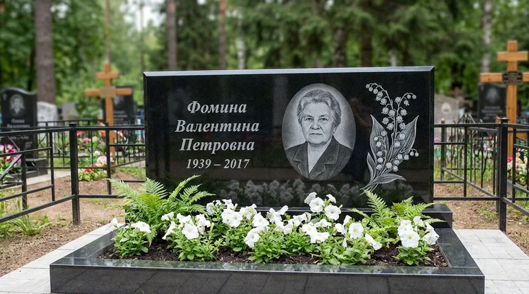 Памятник с гравировкой ландышей — выполненная работа «Фомина» в Сургуте