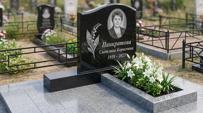 Памятник с гравировкой ландышей — выполненная работа «Панкратова» в Сургуте