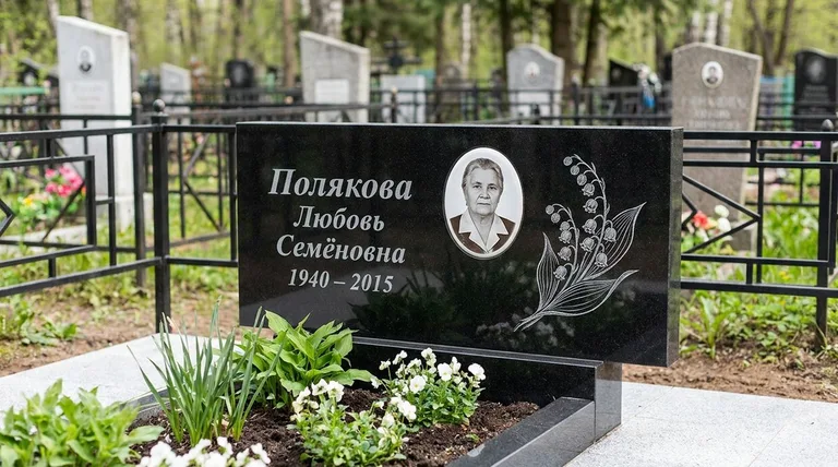 Памятник с гравировкой ландышей — выполненная работа «Полякова» в Сургуте