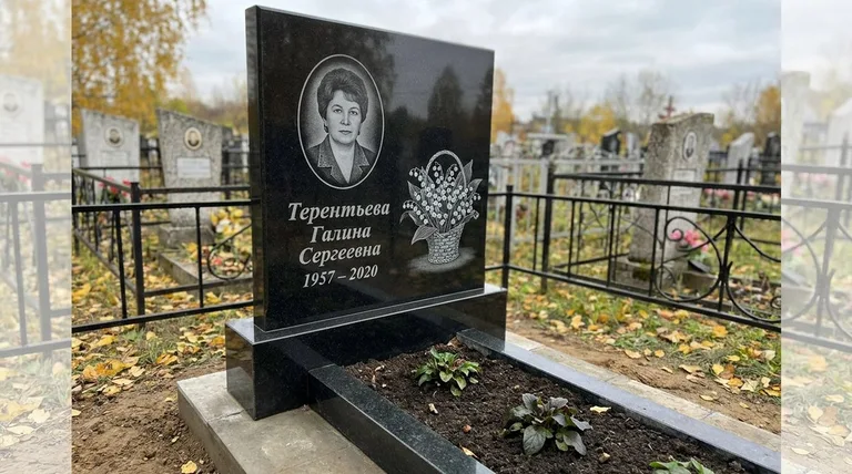 Памятник с гравировкой ландышей — выполненная работа «Терентьева» в Сургуте