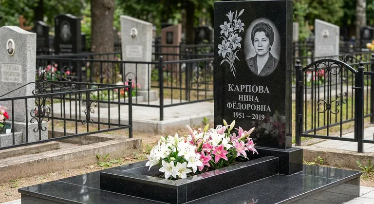 Памятник с гравировкой лилий — выполненная работа «Карпова» в Сургуте