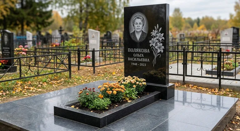 Памятник с гравировкой лилий — выполненная работа «Полякова» в Сургуте