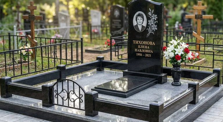 Памятник с гравировкой лилий — выполненная работа «Тихонова» в Сургуте