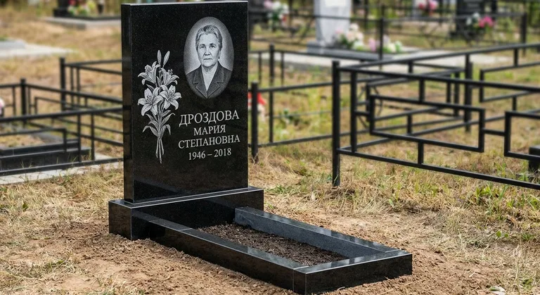 Памятник с гравировкой лилий — выполненная работа «Дроздова» в Сургуте