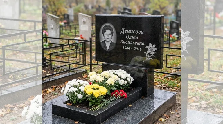 Памятник с гравировкой лилий — выполненная работа «Денисова» в Сургуте