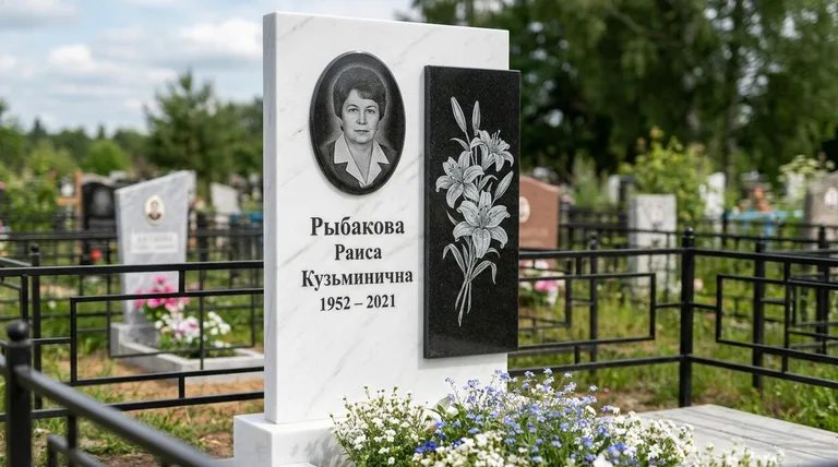 Памятник с гравировкой лилий — выполненная работа «Рыбакова» в Сургуте