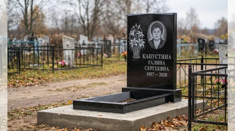 Памятник с гравировкой лилий — выполненная работа «Капустина» в Сургуте
