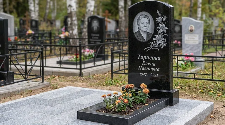 Памятник с гравировкой лилий — выполненная работа «Тарасова» в Сургуте