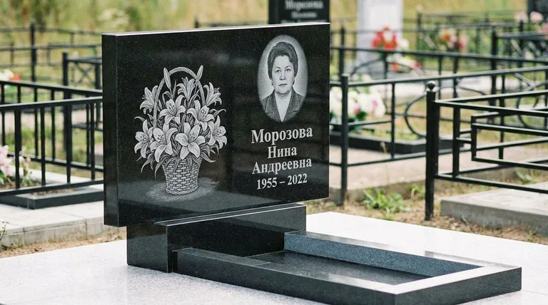 Памятник с гравировкой лилий — выполненная работа «Морозова» в Сургуте