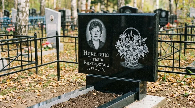 Памятник с гравировкой лилий — выполненная работа «Никитина» в Сургуте