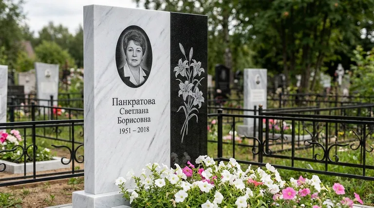 Памятник с гравировкой лилий — выполненная работа «Панкратова» в Сургуте