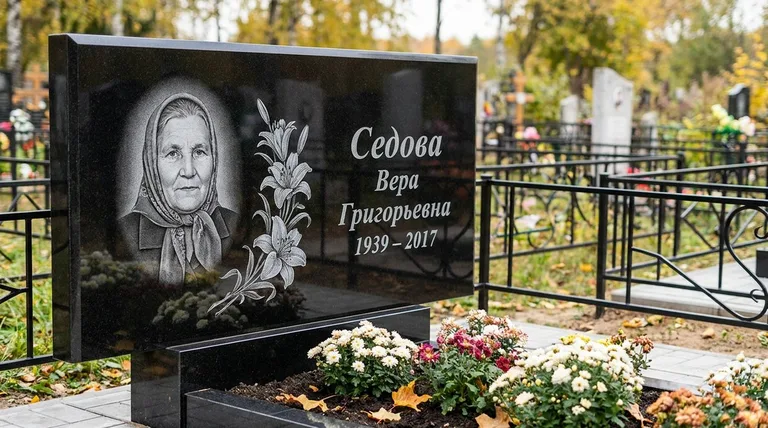 Памятник с гравировкой лилий — выполненная работа «Седова» в Сургуте