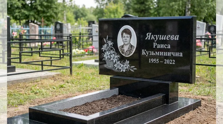 Памятник с гравировкой лилий — выполненная работа «Якушева» в Сургуте