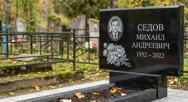 Памятник с гравировкой пионов — выполненная работа «Седов» в Сургуте