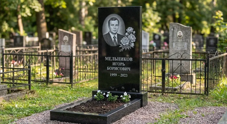 Памятник с гравировкой пионов — выполненная работа «Мельников» в Сургуте