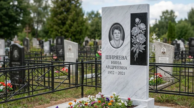 Памятник с гравировкой пионов — выполненная работа «Ширяева» в Сургуте
