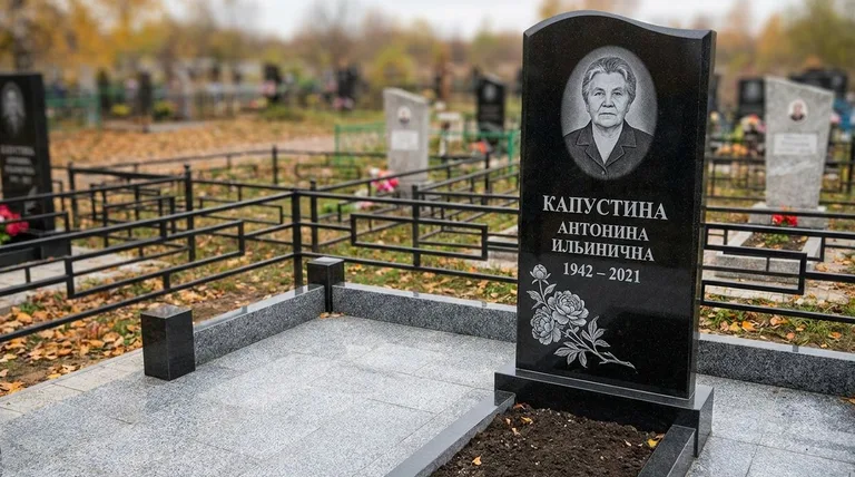 Памятник с гравировкой пионов — выполненная работа «Капустина» в Сургуте