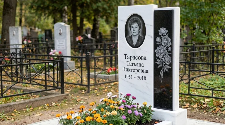 Памятник с гравировкой пионов — выполненная работа «Тарасова» в Сургуте