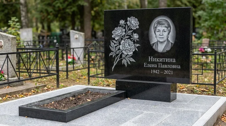 Памятник с гравировкой пионов — выполненная работа «Никитина» в Сургуте
