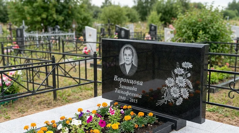 Памятник с гравировкой ромашек — выполненная работа «Воронцова» в Сургуте