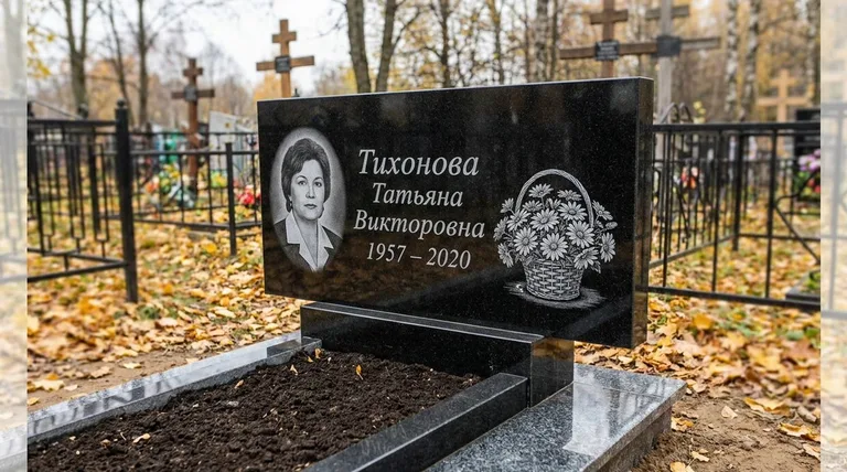 Памятник с гравировкой ромашек — выполненная работа «Тихонова» в Сургуте