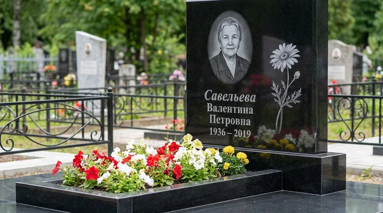 Памятник с гравировкой ромашек — выполненная работа «Савельева» в Сургуте