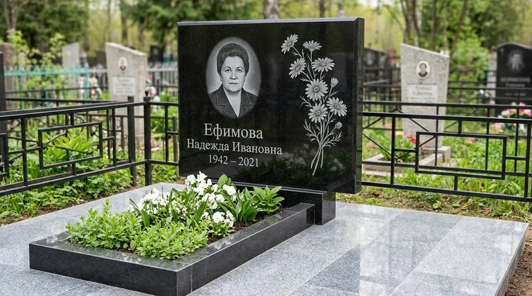 Памятник с гравировкой ромашек — выполненная работа «Ефимова» в Сургуте