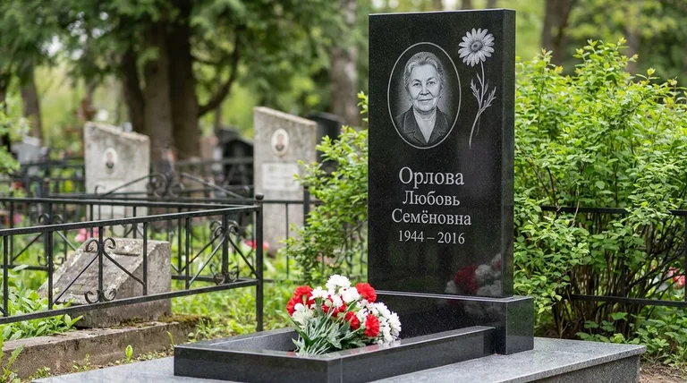 Памятник с гравировкой ромашек — выполненная работа «Орлова» в Сургуте